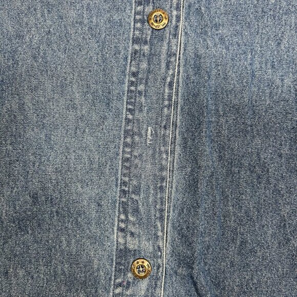 Vtg Mary Jane Denim Button Up Shirt Dark Wash Blue Embroidered Stars Flag Sz M - Picture 6 of 8